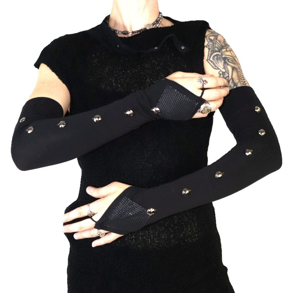 Psylo Gothic Emo Scene Sly Black Mesh Festival Burning Man Arm Warmers